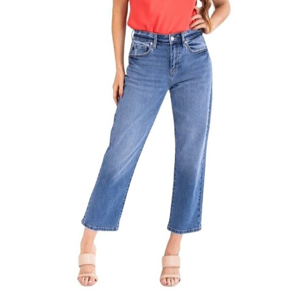 KANCAN High Rise Straight Leg Comfort Stretch Jeans Medium Wash Ankle Length 29 - Picture 1 of 11